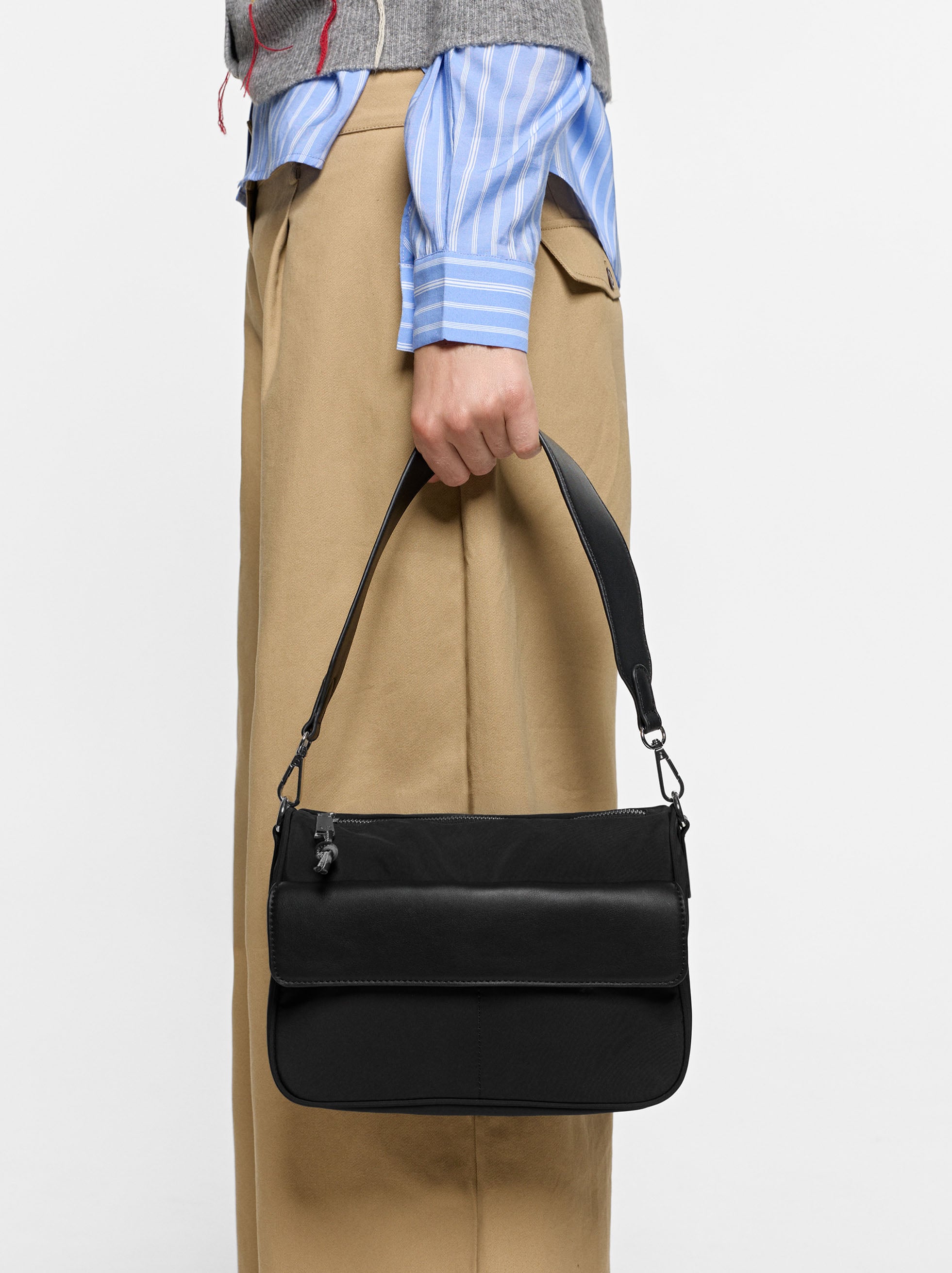 Bolso Bandolera De Nylon Con Bolsillo De Solapa